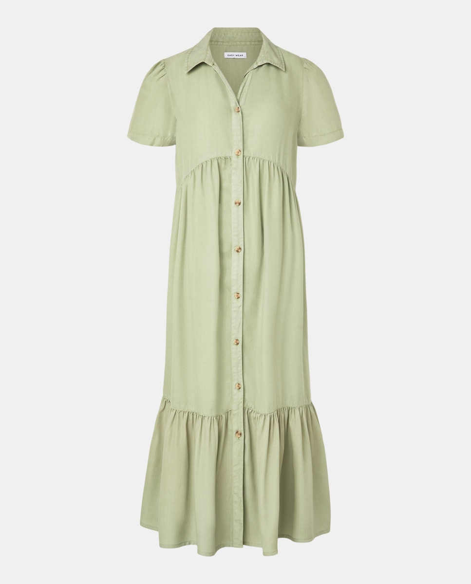 Vestido Comprido de Ganga com Painéis 520 Caqui-4