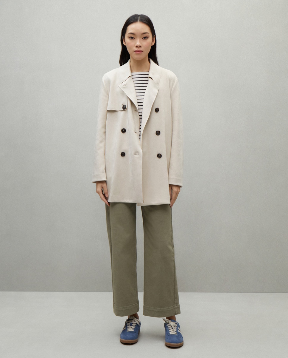 Gabardine com Efeito de Camurça Bege-2