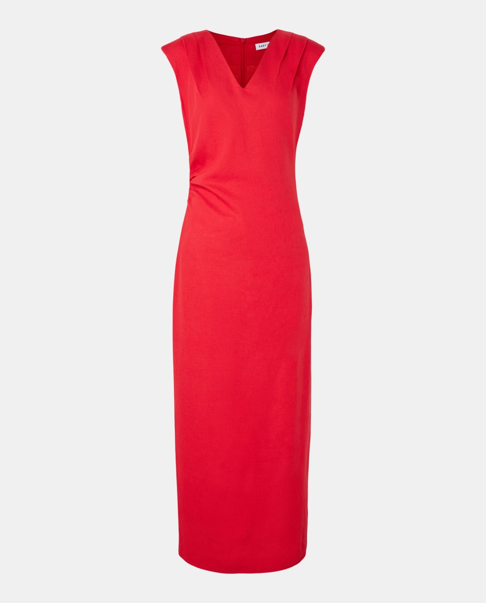 Vestido Comprido de Linho sem Mangas Vermelho-4
