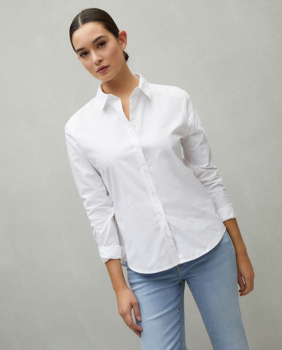 Camisa de Manga Comprida Básica Oxford Branco-marfim-2