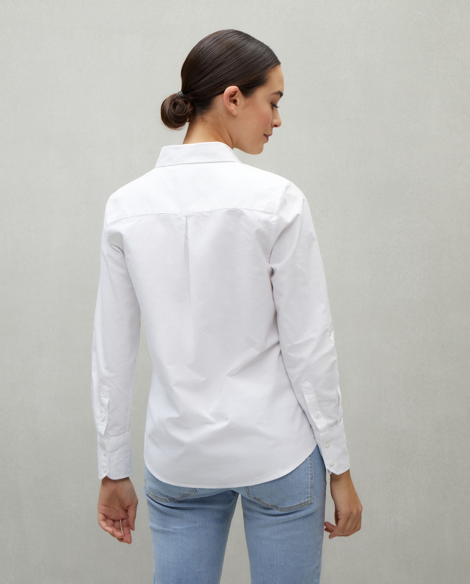 Camisa de Manga Comprida Básica Oxford Branco-marfim-3