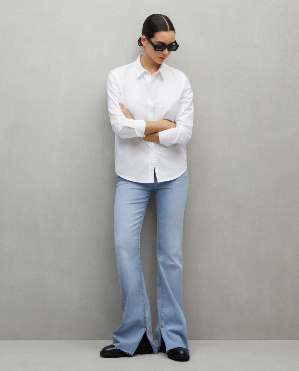 Camisa de Manga Comprida Básica Oxford Branco-marfim-1