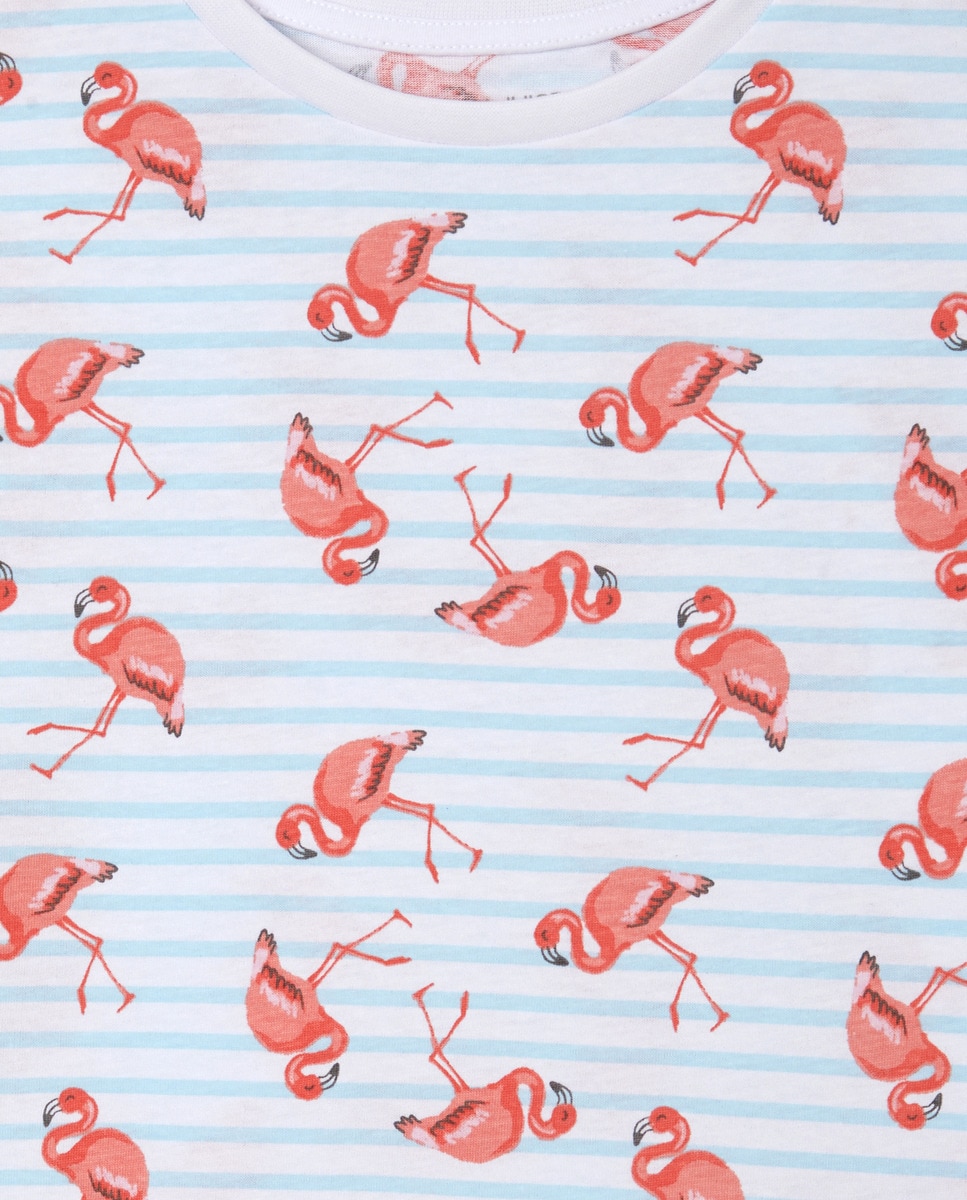 Pijama Curto com Flamingos Azul-4