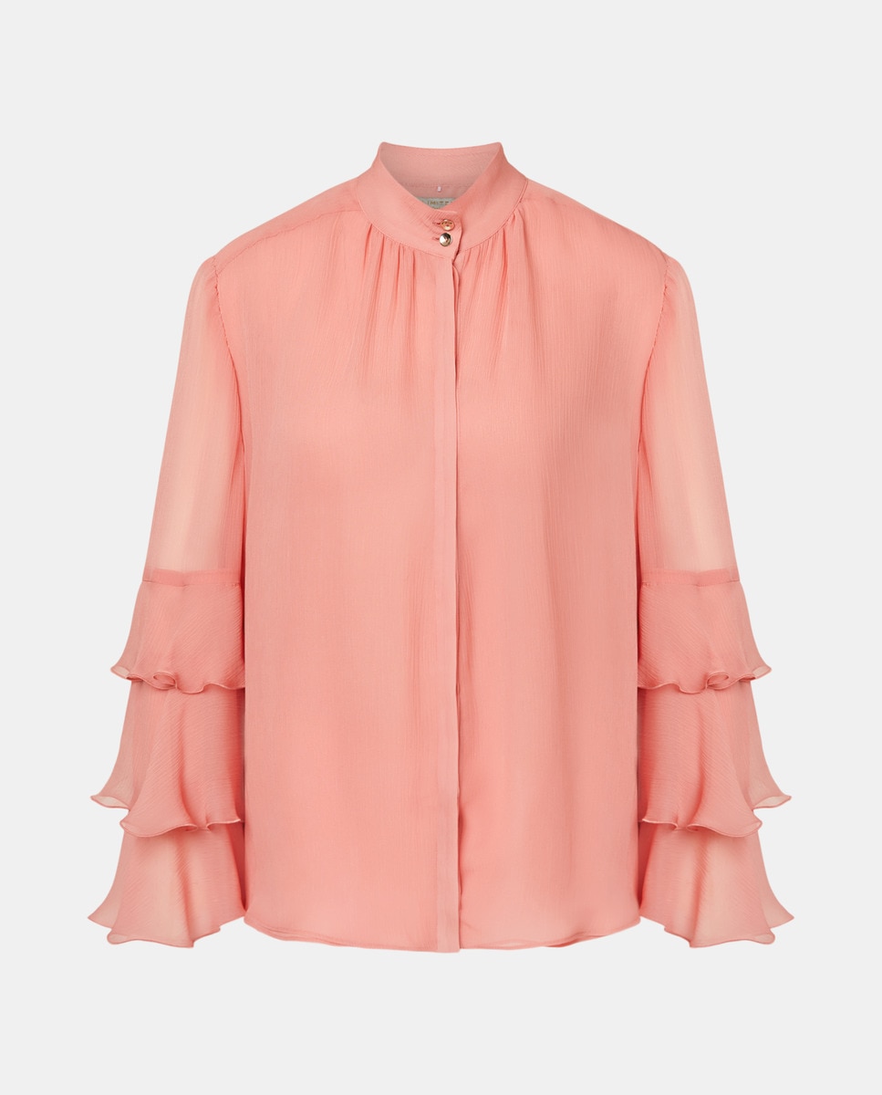 Blusa de Manga Comprida com Folhos Rosa-4