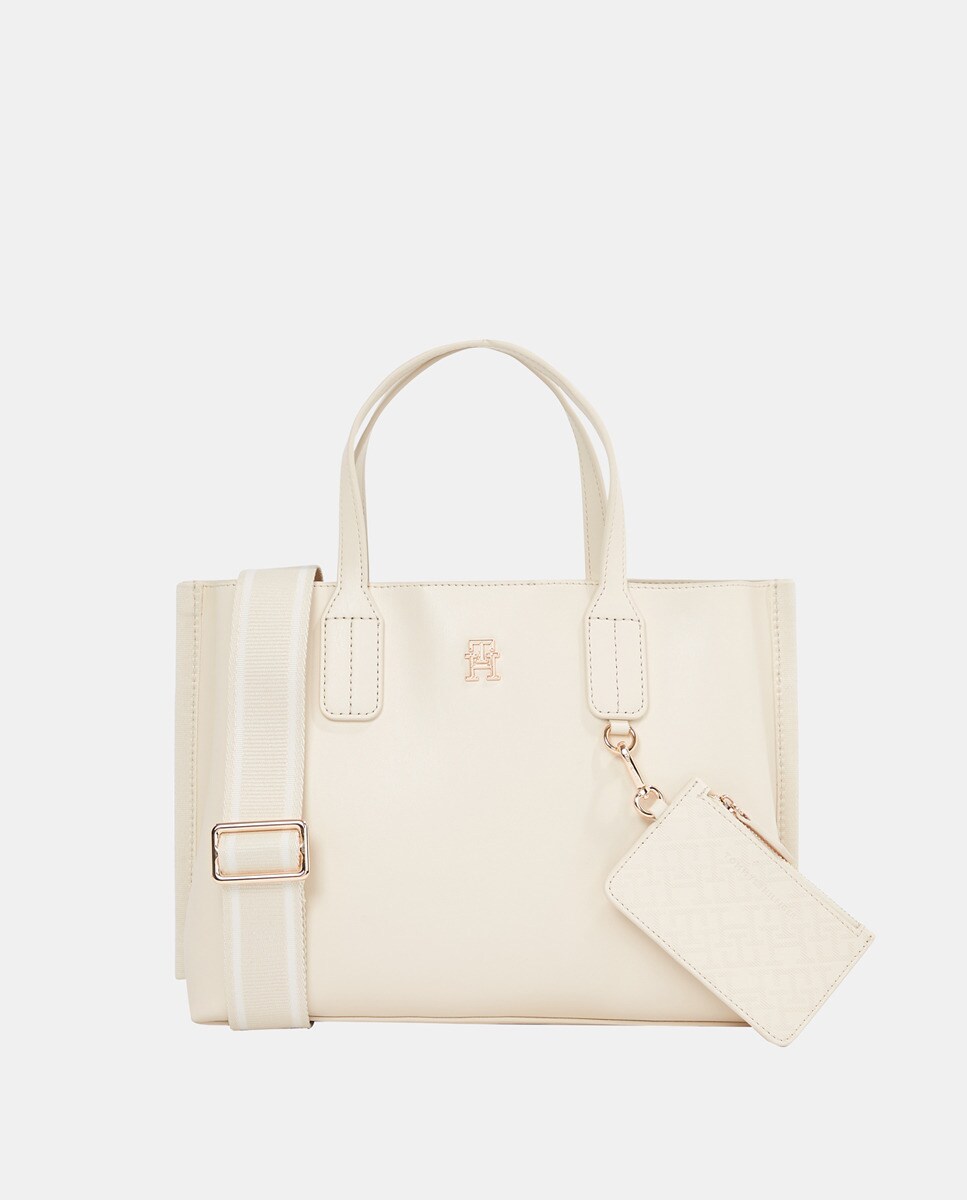 Mala Tipo Tote Mini com Porta-Moedas com Estampado de Monograma Branco-1