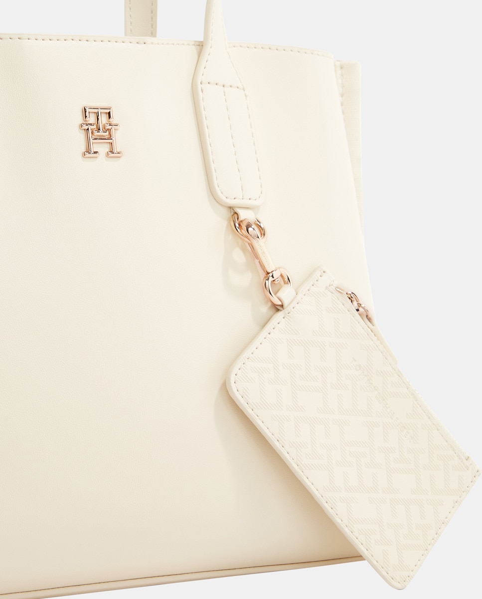 Mala Tipo Tote Mini com Porta-Moedas com Estampado de Monograma Branco-3