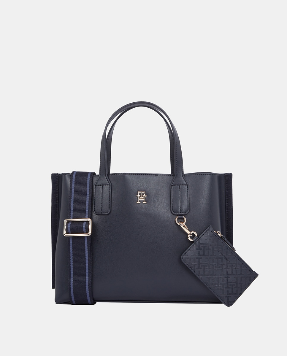 Mala Tipo Tote Mini com Porta-Moedas com Estampado de Monograma Azul-marinho-1