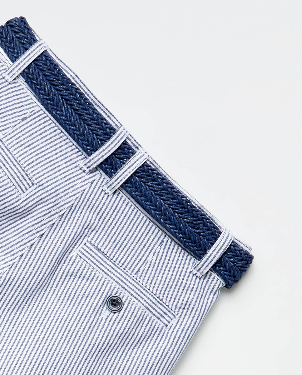 Bermudas com Cinto às Riscas Azul-marinho-8