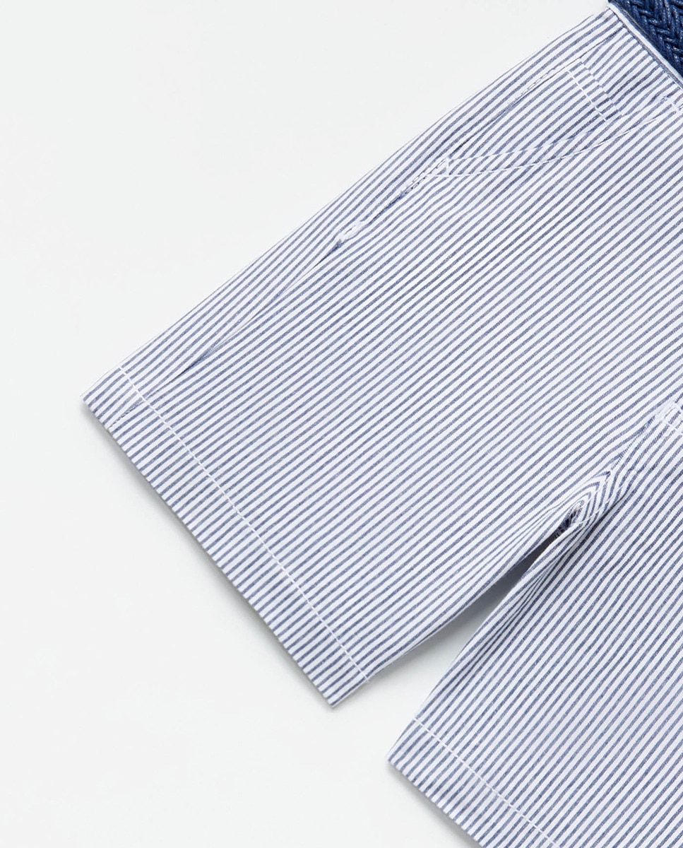 Bermudas com Cinto às Riscas Azul-marinho-7