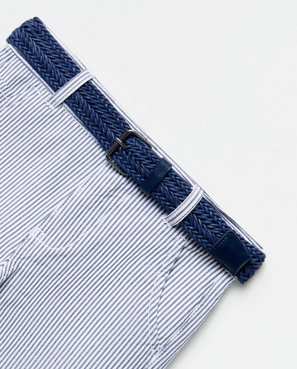 Bermudas com Cinto às Riscas Azul-marinho-6