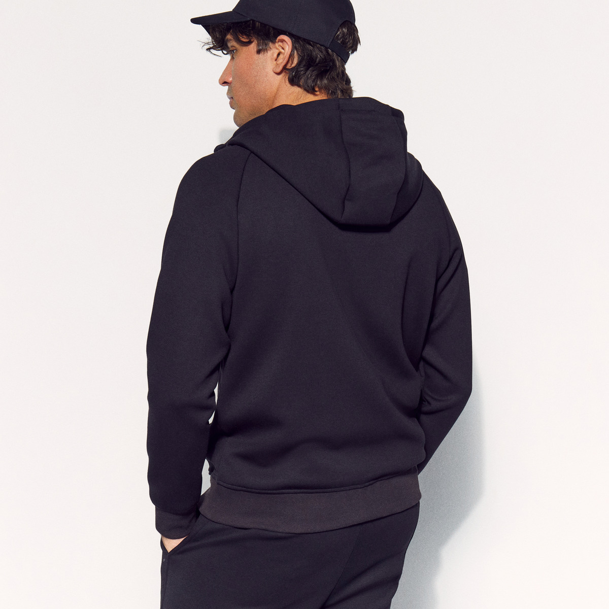 Sweatshirt Aberta de Viscose com Capuz Sportcasual de Homem Preto-3