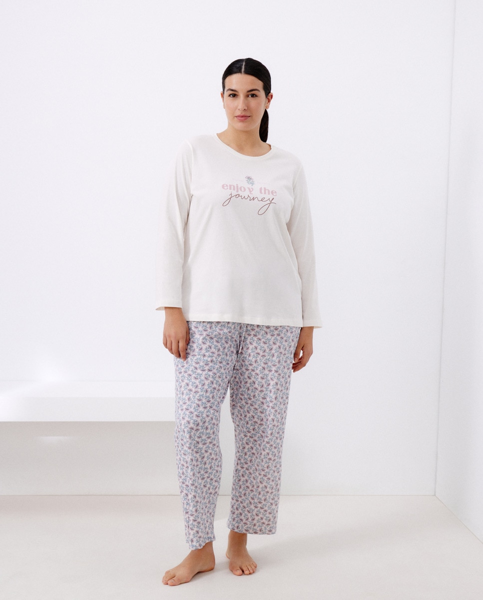 Pijama Comprido com Estampado Posicional Rosa-1