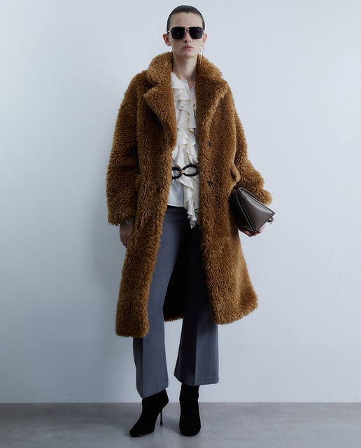 HOT Pelo Solapa Sfera Abrigos Mujer Pelo Abrigo Piel Sfera