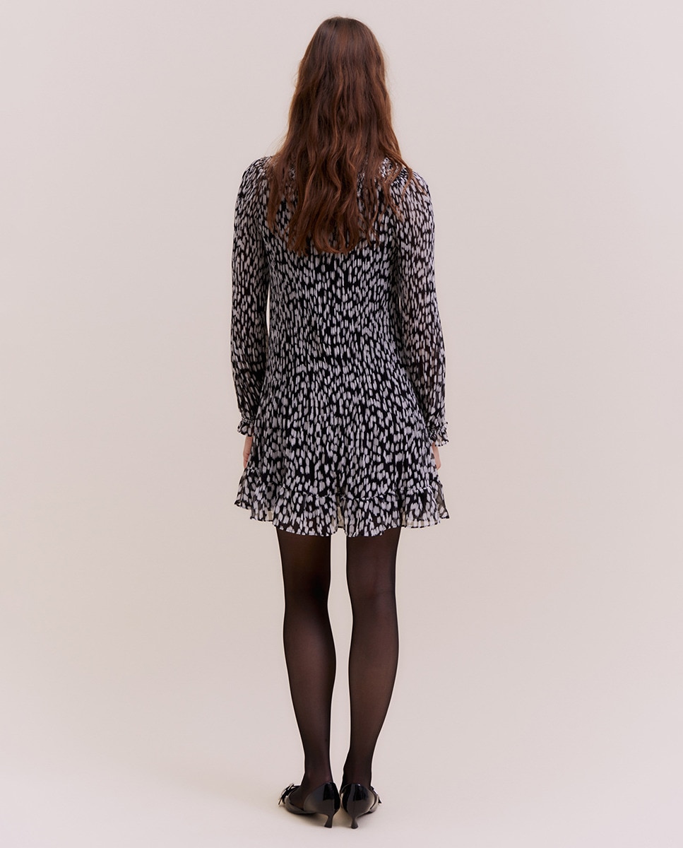 Vestido mini estampado Preto-4