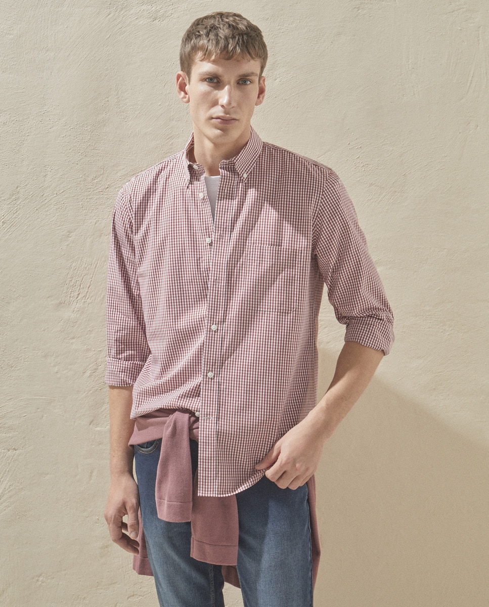 Camisa de Popelina com Vichy Grená-1