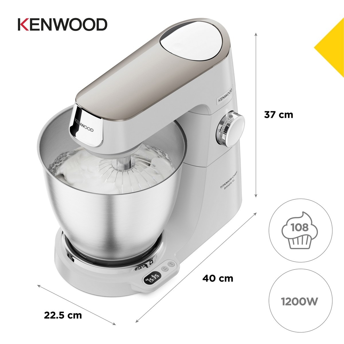 Robot de Cozinha Kenwood Titanium Chef Baker Lite KVL65.001WH, 1200W Capacidade de 7L e 5 Acessórios - Metal e Aço inox Metal-6