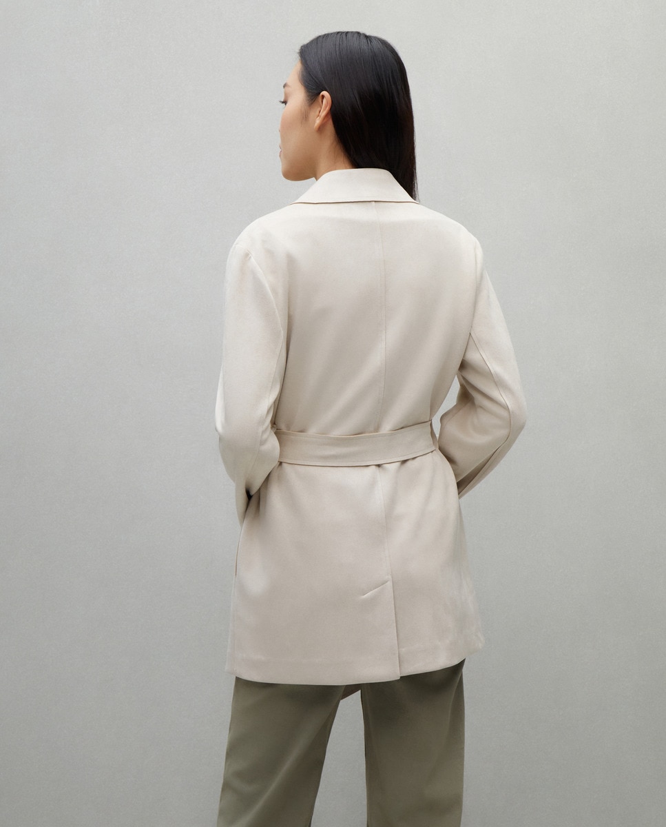 Gabardine com Efeito de Camurça Bege-3