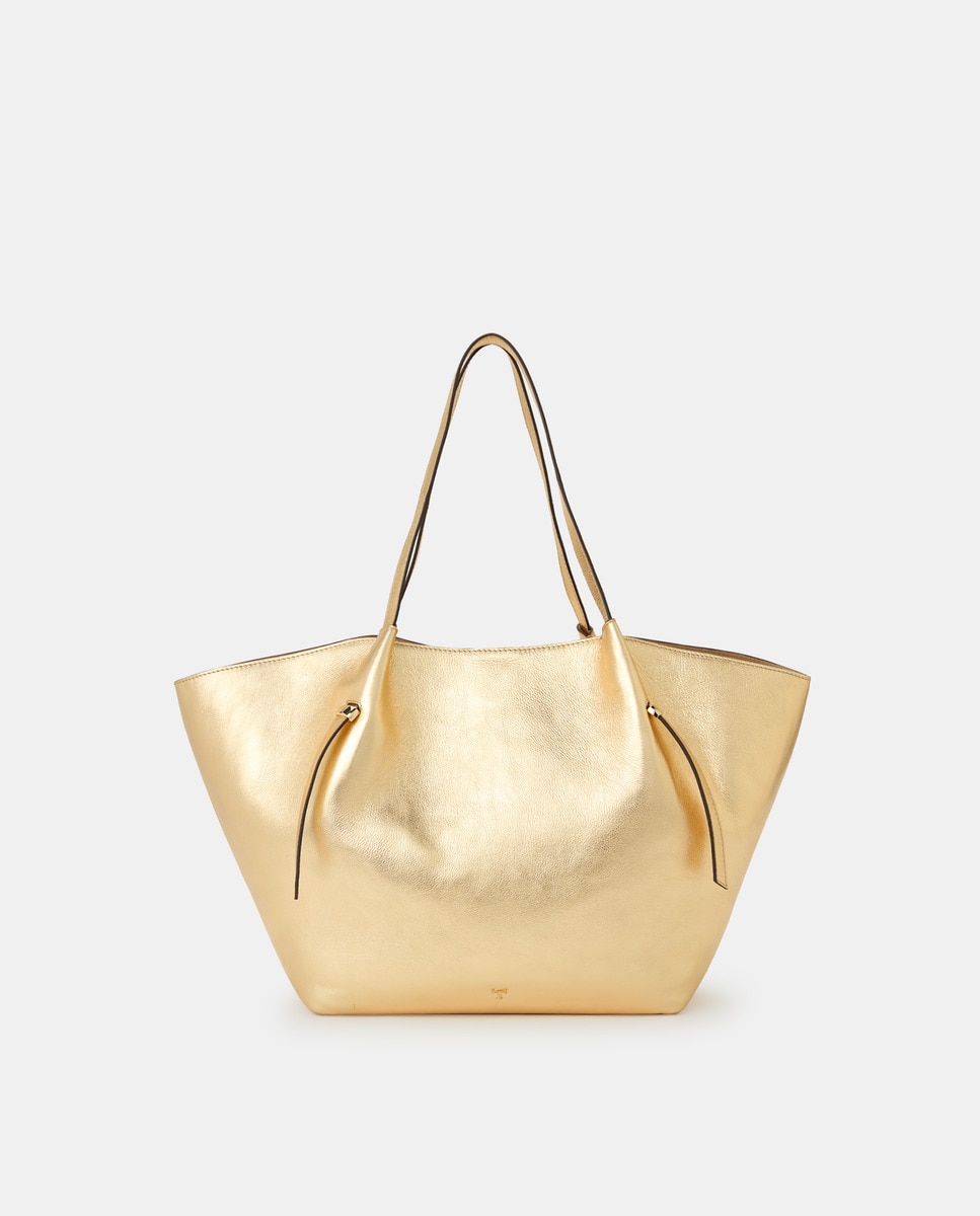 Mala Shopper em Pele com Pinça e Detalhe nas Alças Ouro-1
