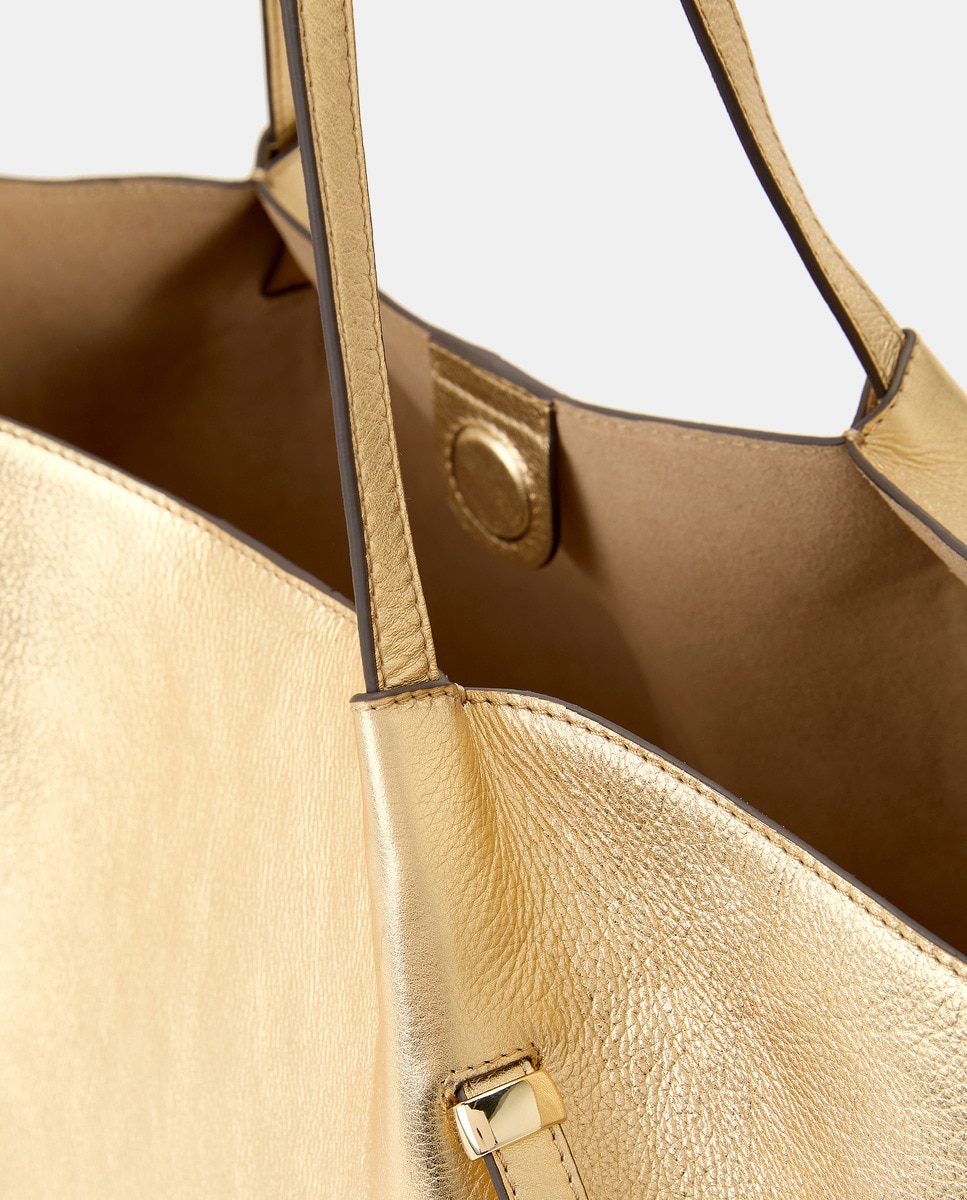 Mala Shopper em Pele com Pinça e Detalhe nas Alças Ouro-3