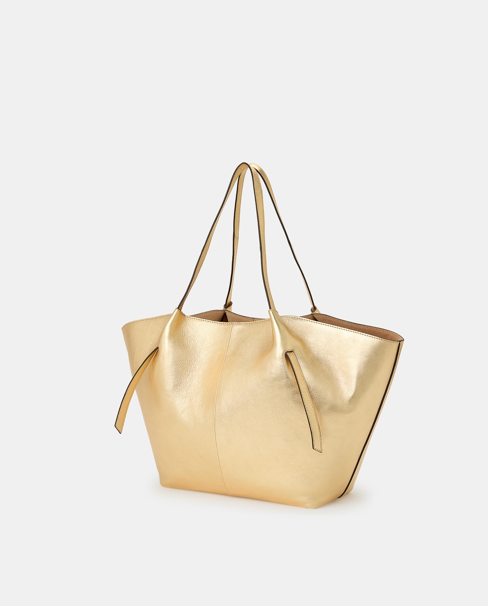 Mala Shopper em Pele com Pinça e Detalhe nas Alças Ouro-2