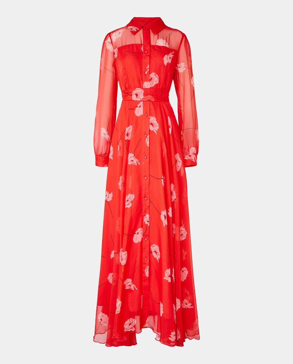 Vestido comprido fluido Vermelho-5