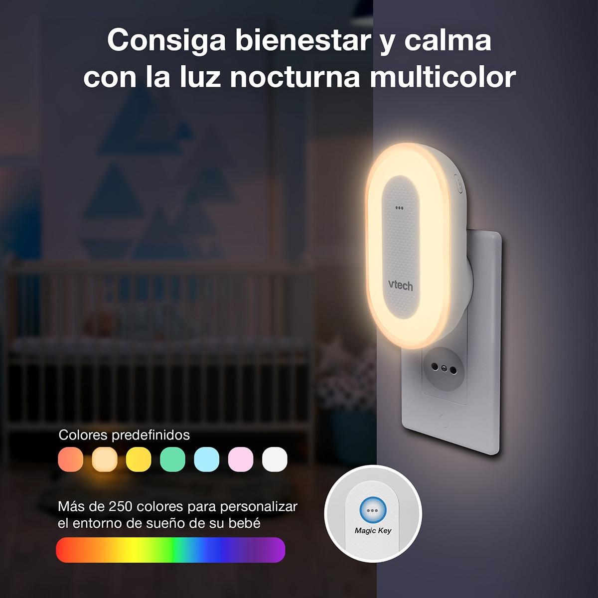 Luz quitamiedos VTECH enchufe con programa entrenamiento de sueño Blanco-10