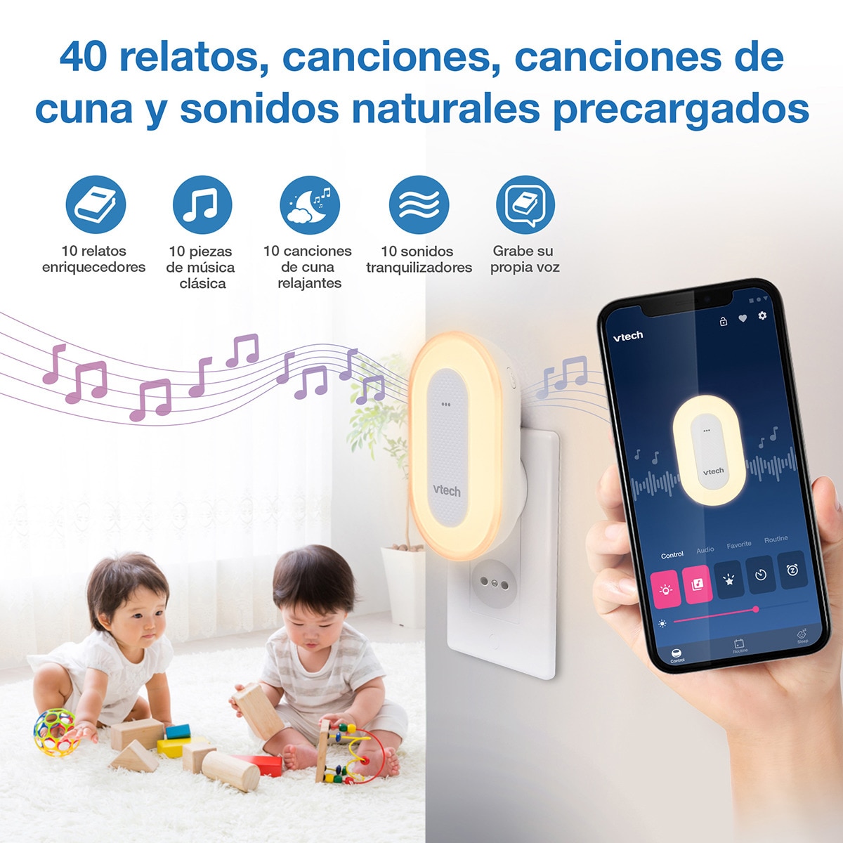 Luz quitamiedos VTECH enchufe con programa entrenamiento de sueño Blanco-9