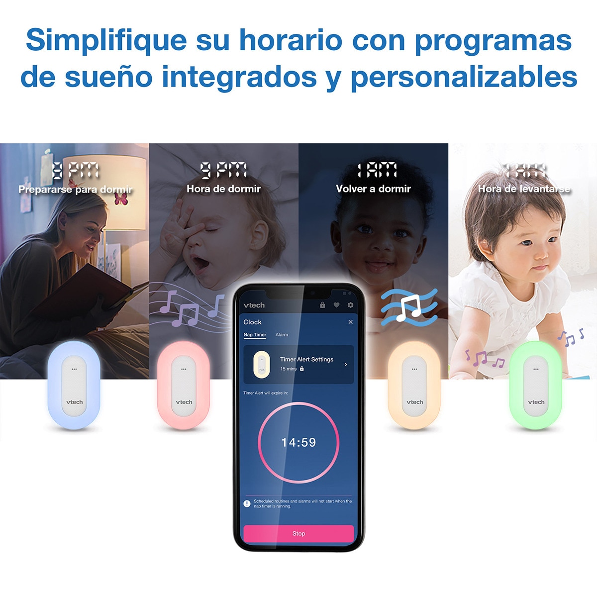 Luz quitamiedos VTECH enchufe con programa entrenamiento de sueño Blanco-8