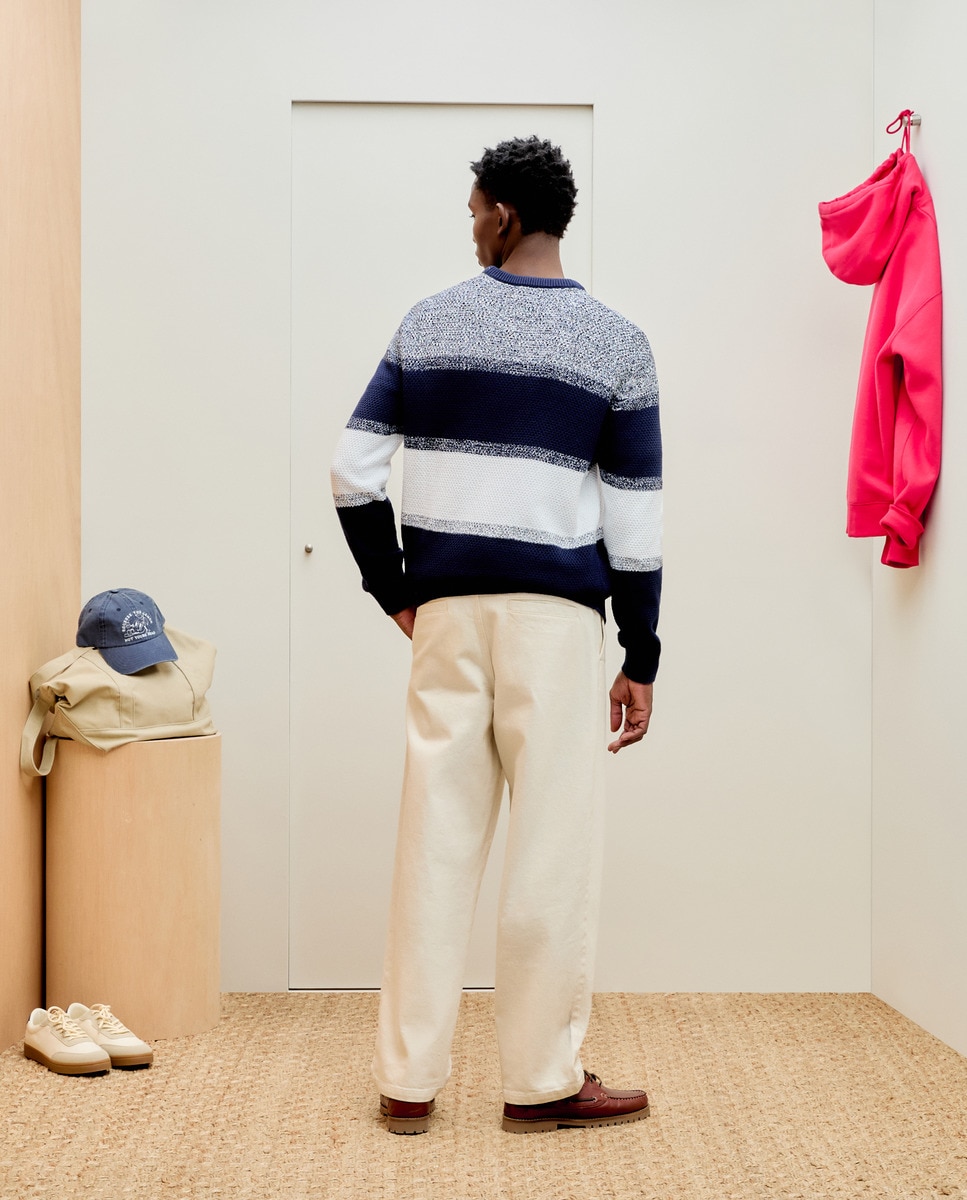 Camisola de Malha com Color Block em Fios Azul-2