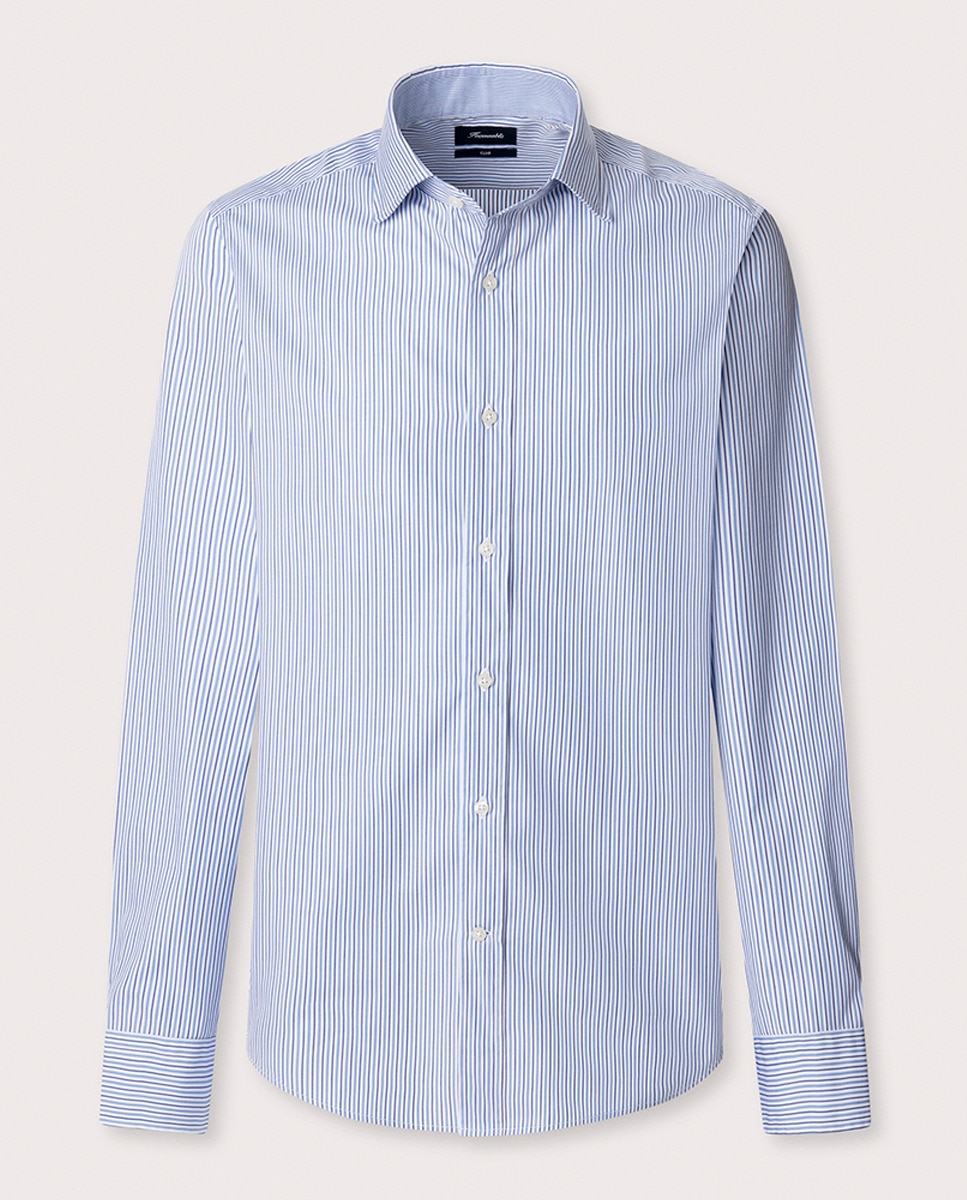 Camisa Regular Fit às Riscas Azul-5