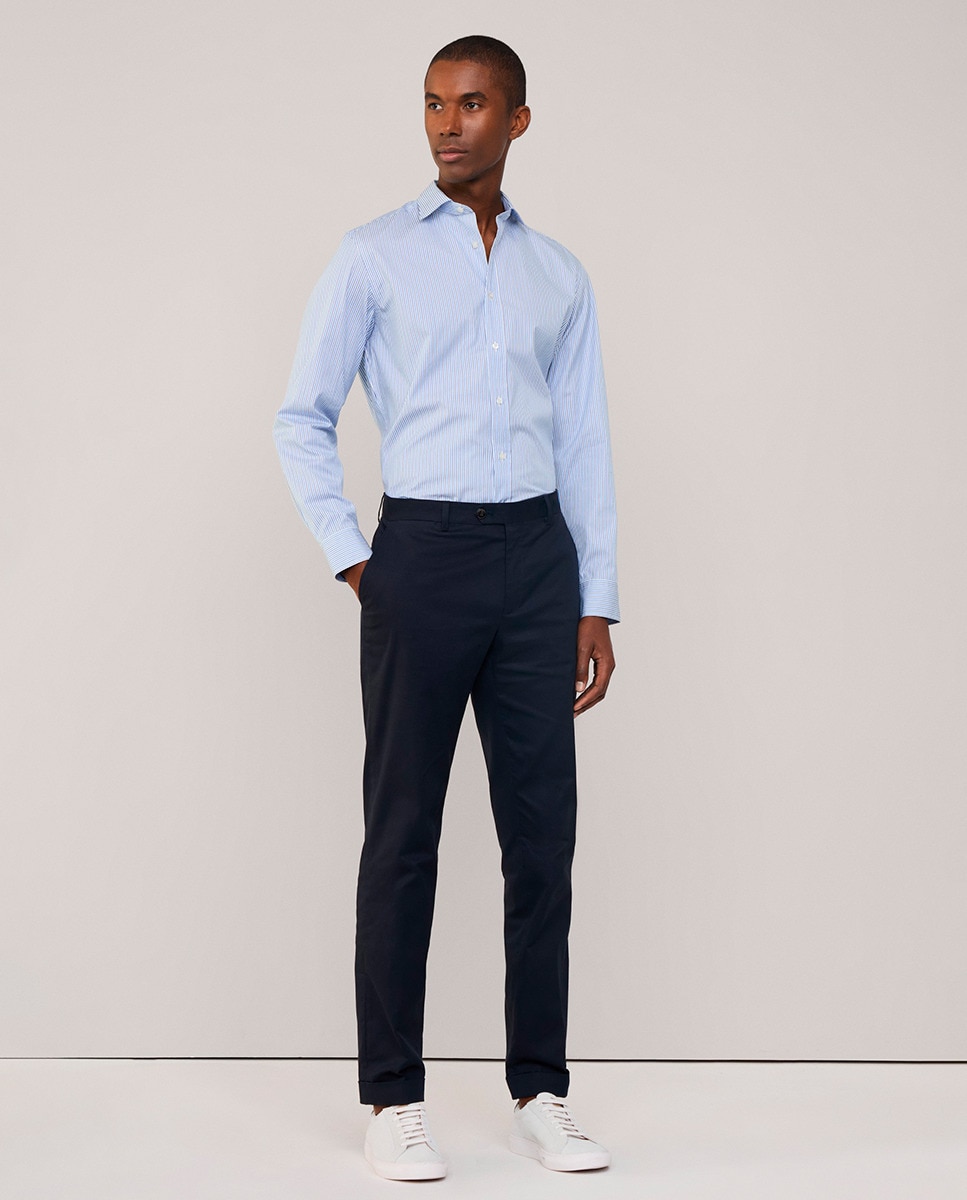 Camisa Regular Fit às Riscas Azul-7