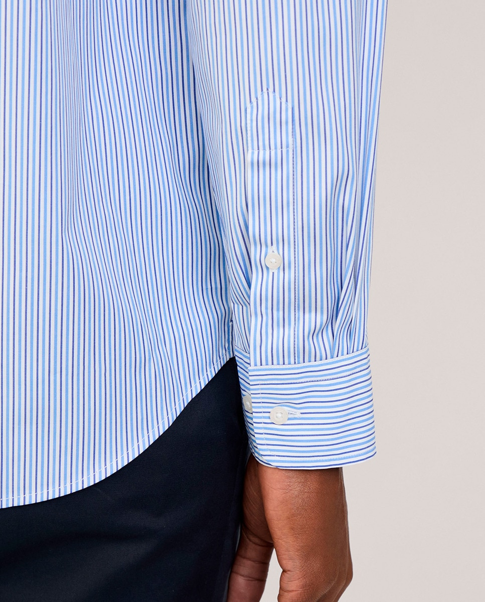 Camisa Regular Fit às Riscas Azul-4