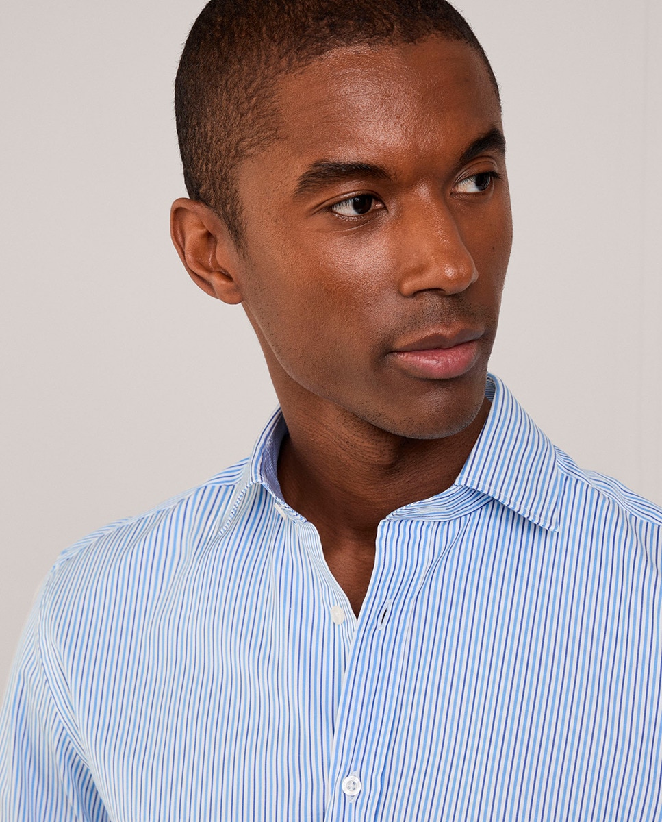 Camisa Regular Fit às Riscas Azul-3