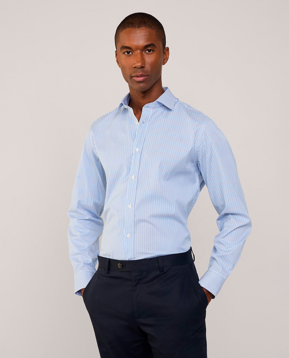 Camisa Regular Fit às Riscas Azul-1