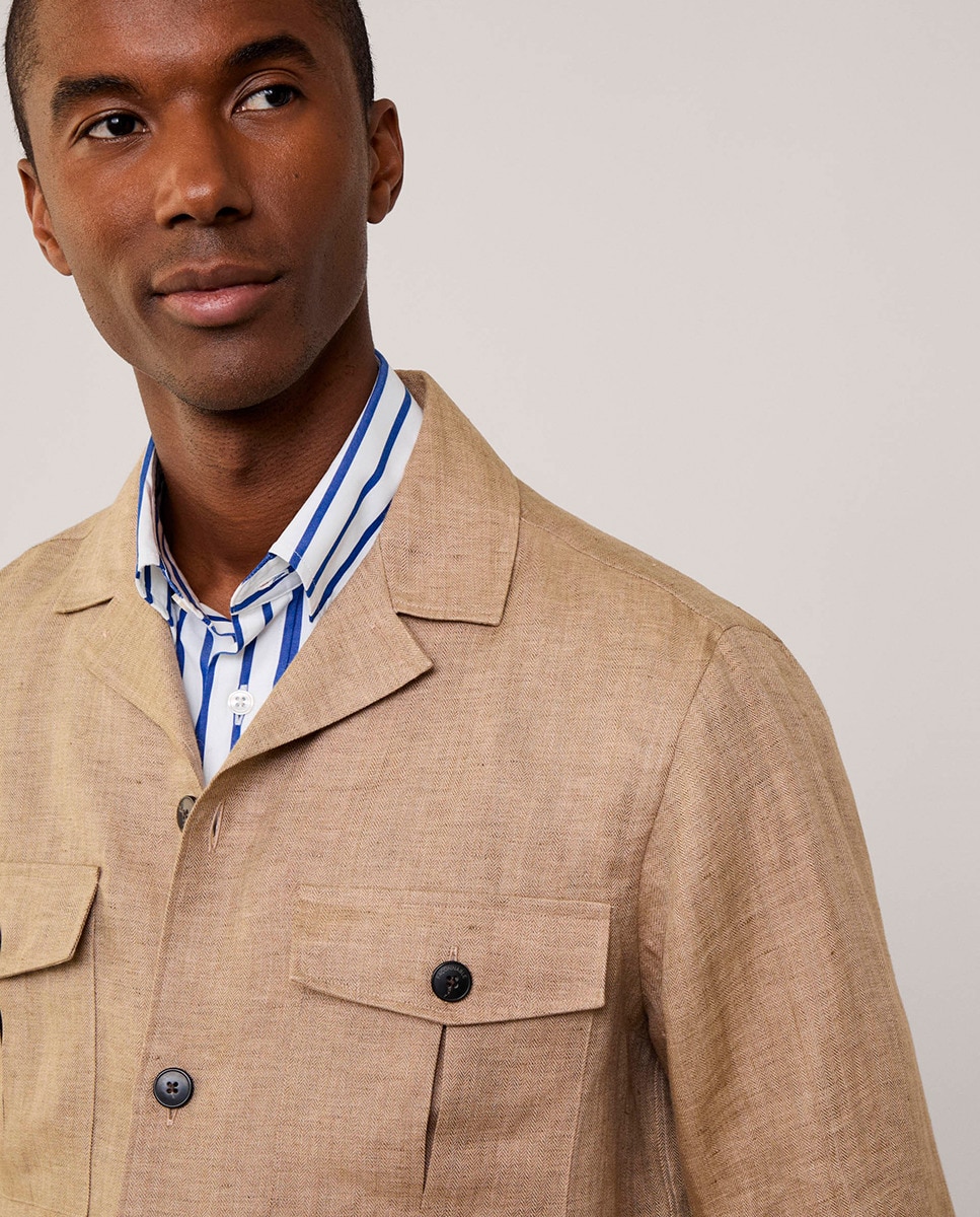 Sobrecamisa Safari de Linho Bege-3