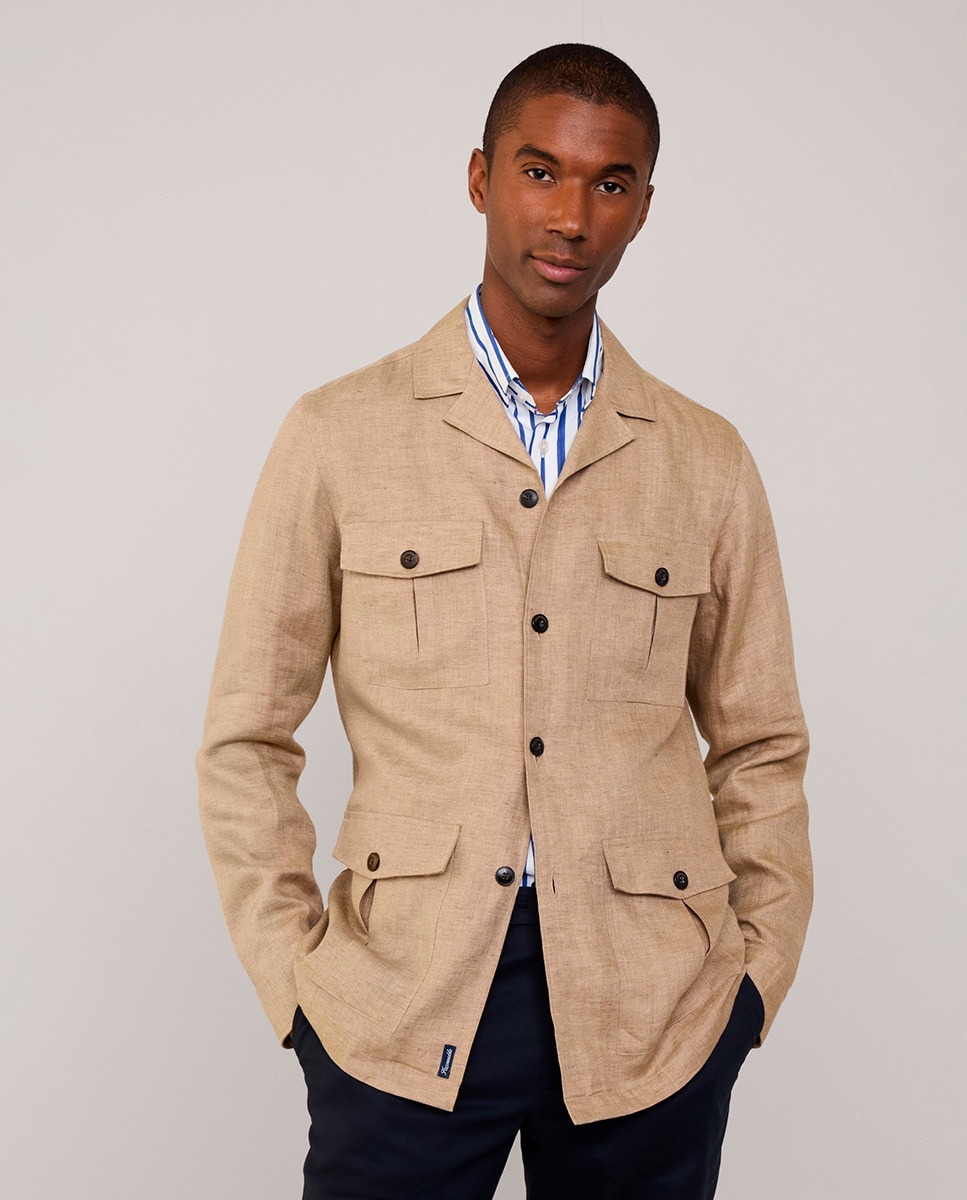 Sobrecamisa Safari de Linho Bege-1