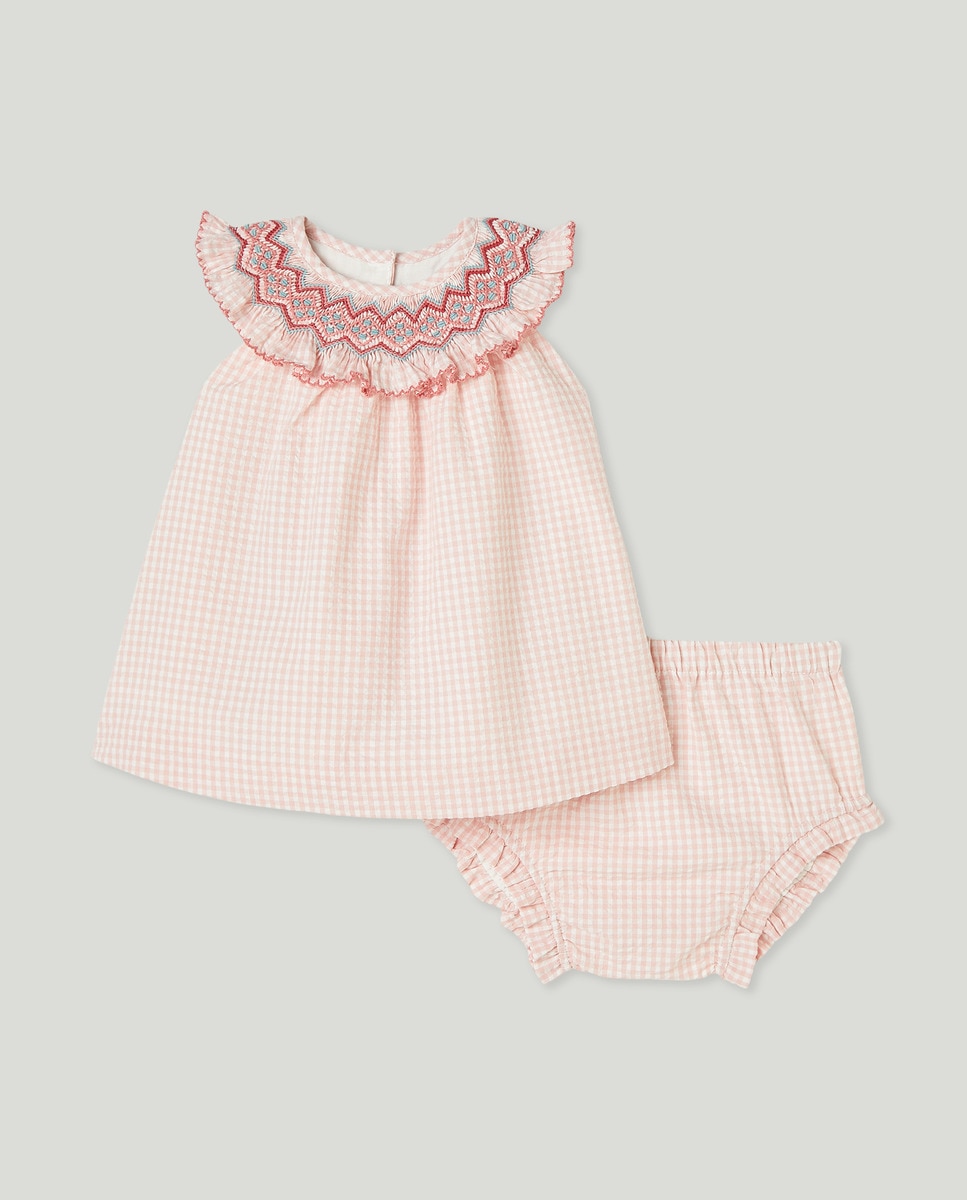 Vestido de Bebé com Favos de Mel Rosa-1