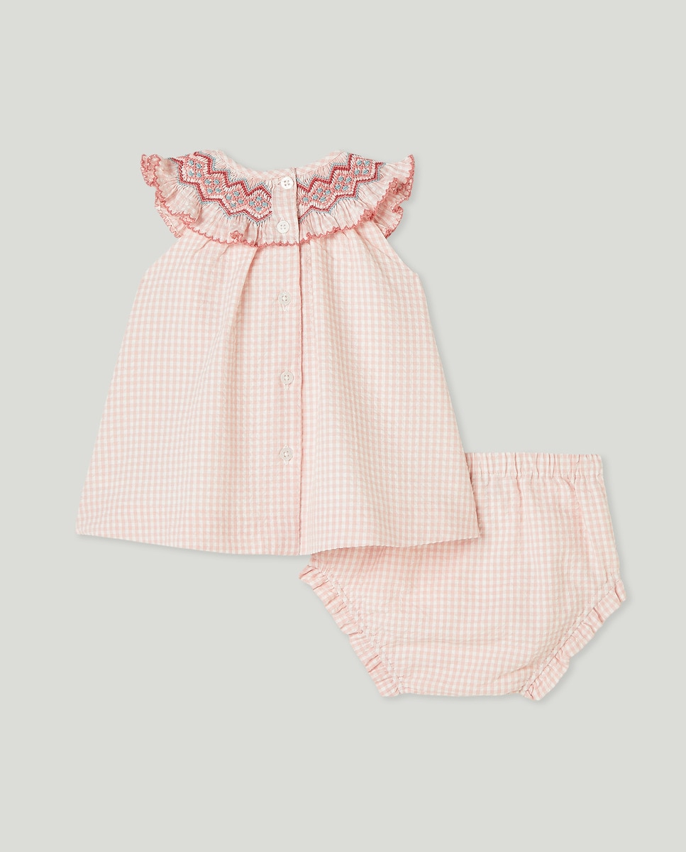 Vestido de Bebé com Favos de Mel Rosa-2