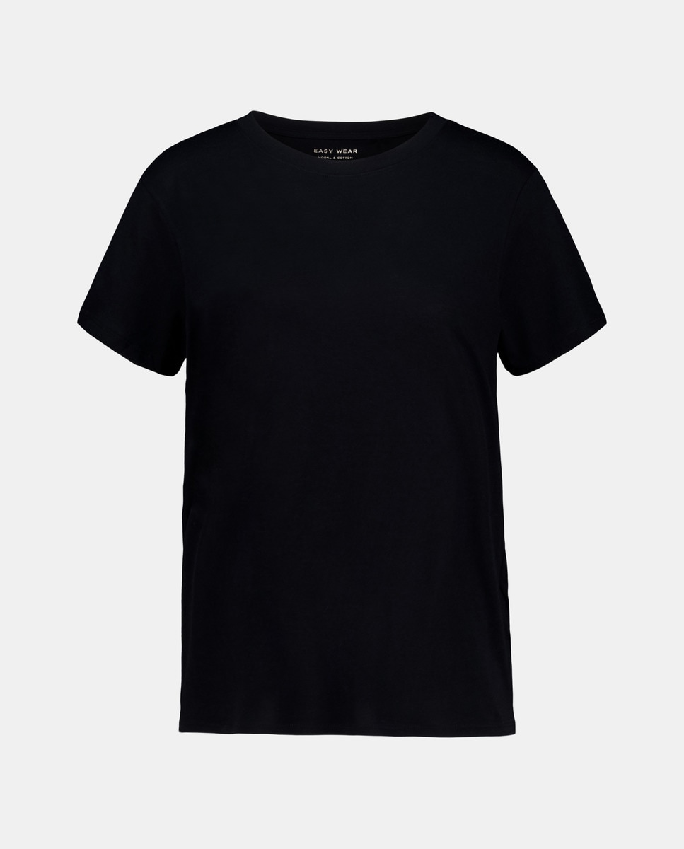 T-shirt lisa de mulher com manga curta Preto-4