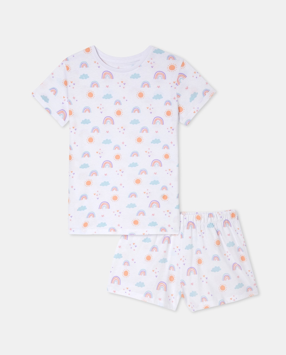 Pijama Curto com Arco-Íris Branco-4