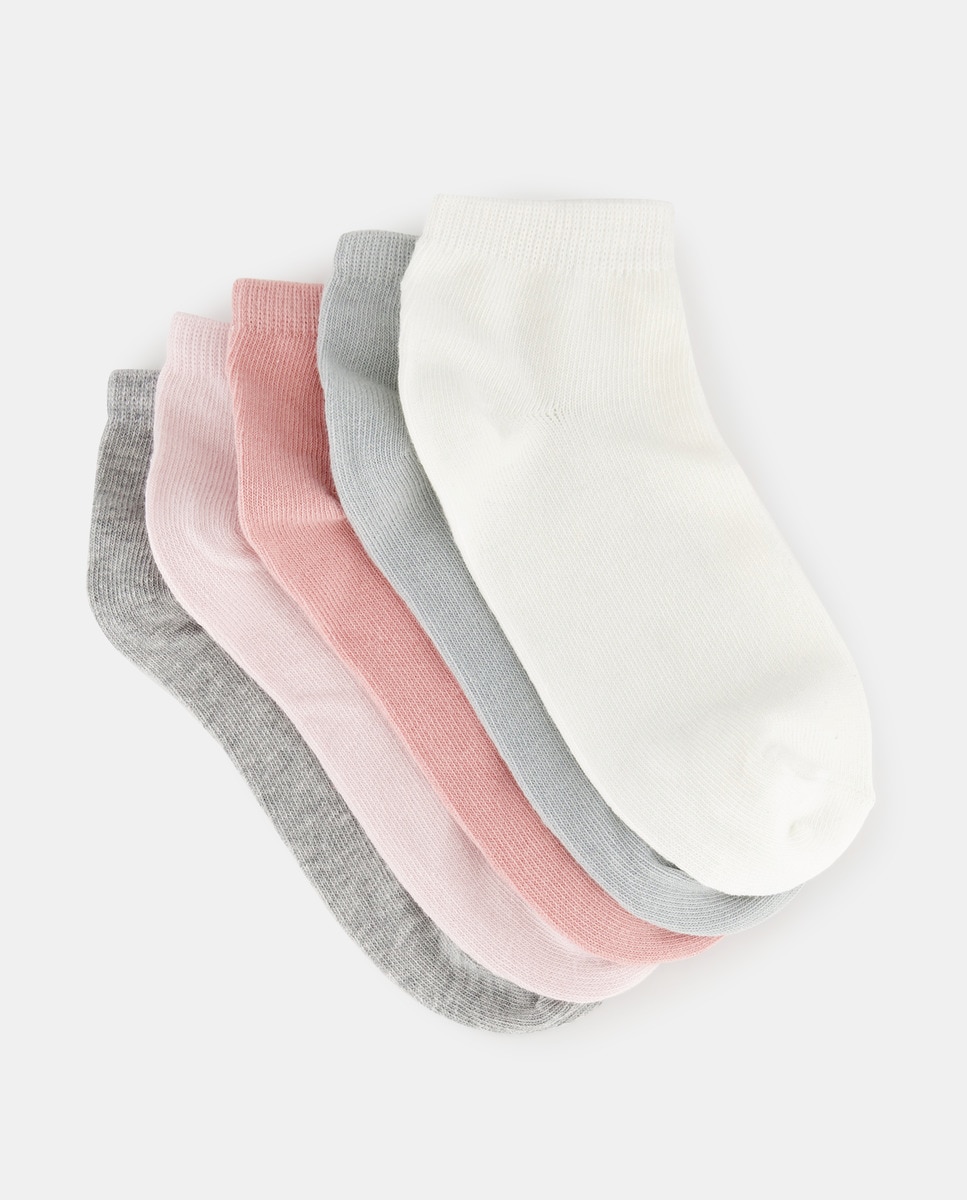 Pack 5 calcetines cortos lisos de niña Rosa-1