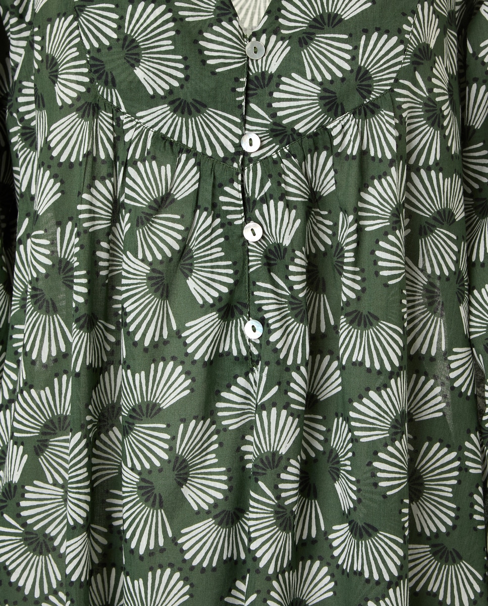 Caftán largo algodón estampado Verde Agua-5