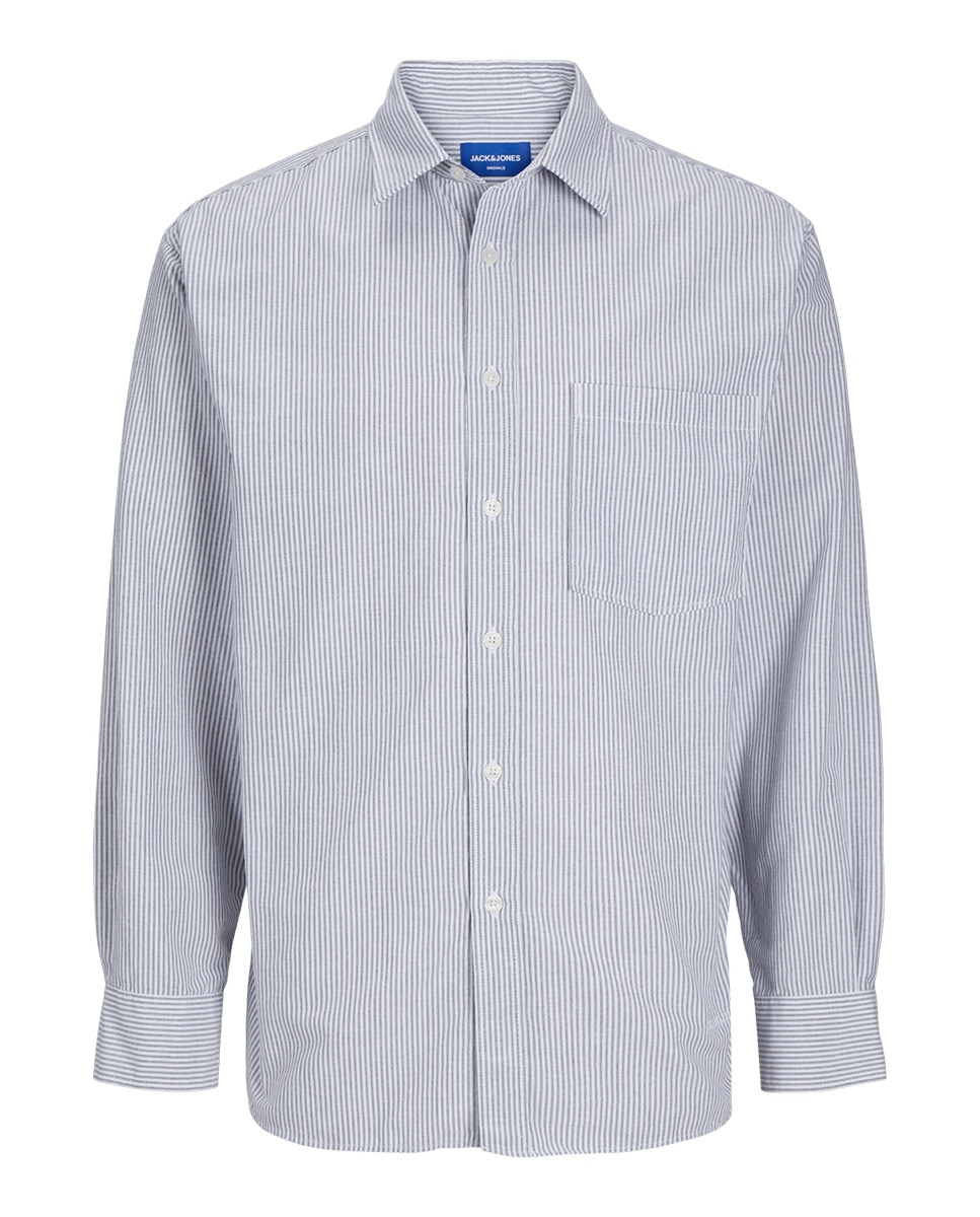Camisa Lisa de Manga Comprida com Fecho Abotoado Azul-6