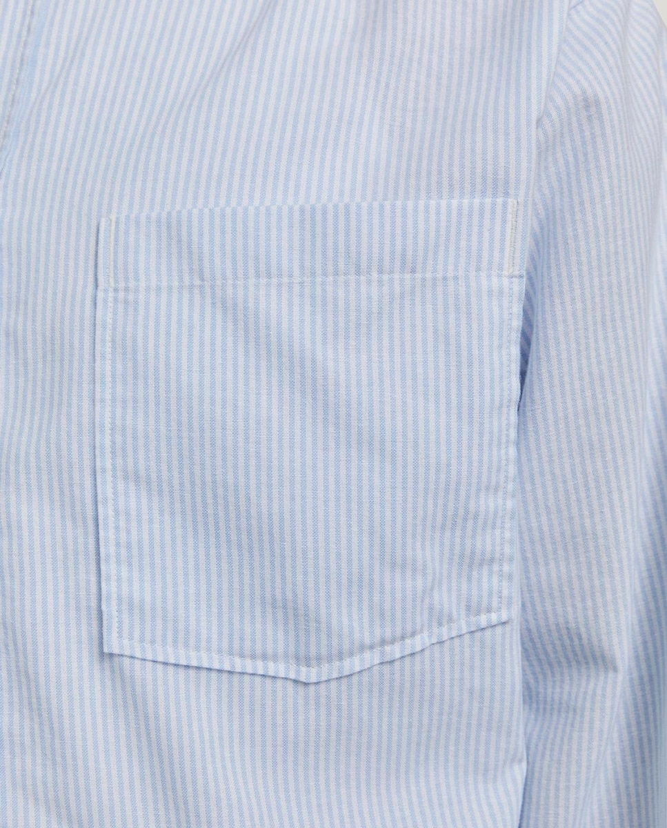 Camisa Lisa de Manga Comprida com Fecho Abotoado Azul-5