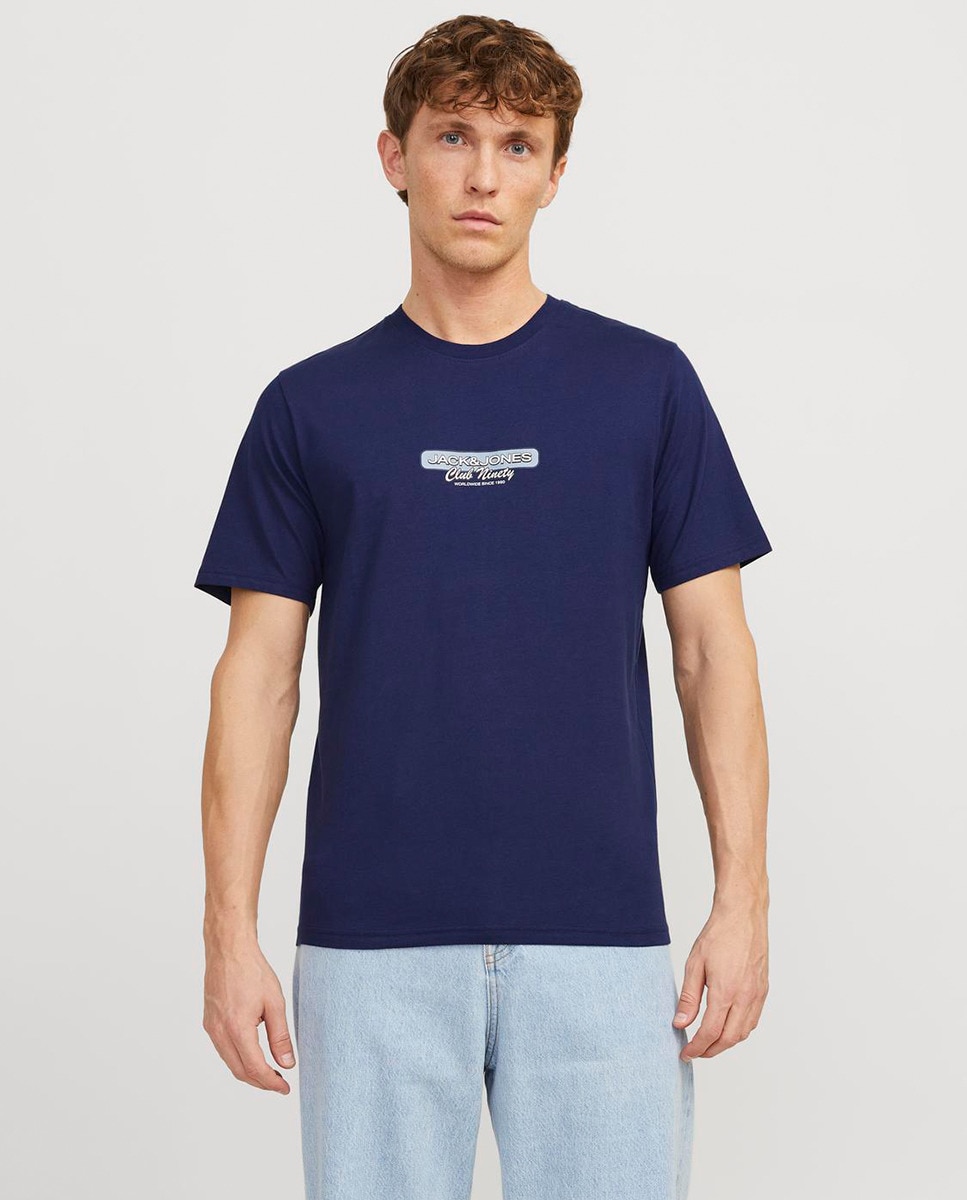 T-shirt de Manga Curta com Logótipo à Frente Azul-1