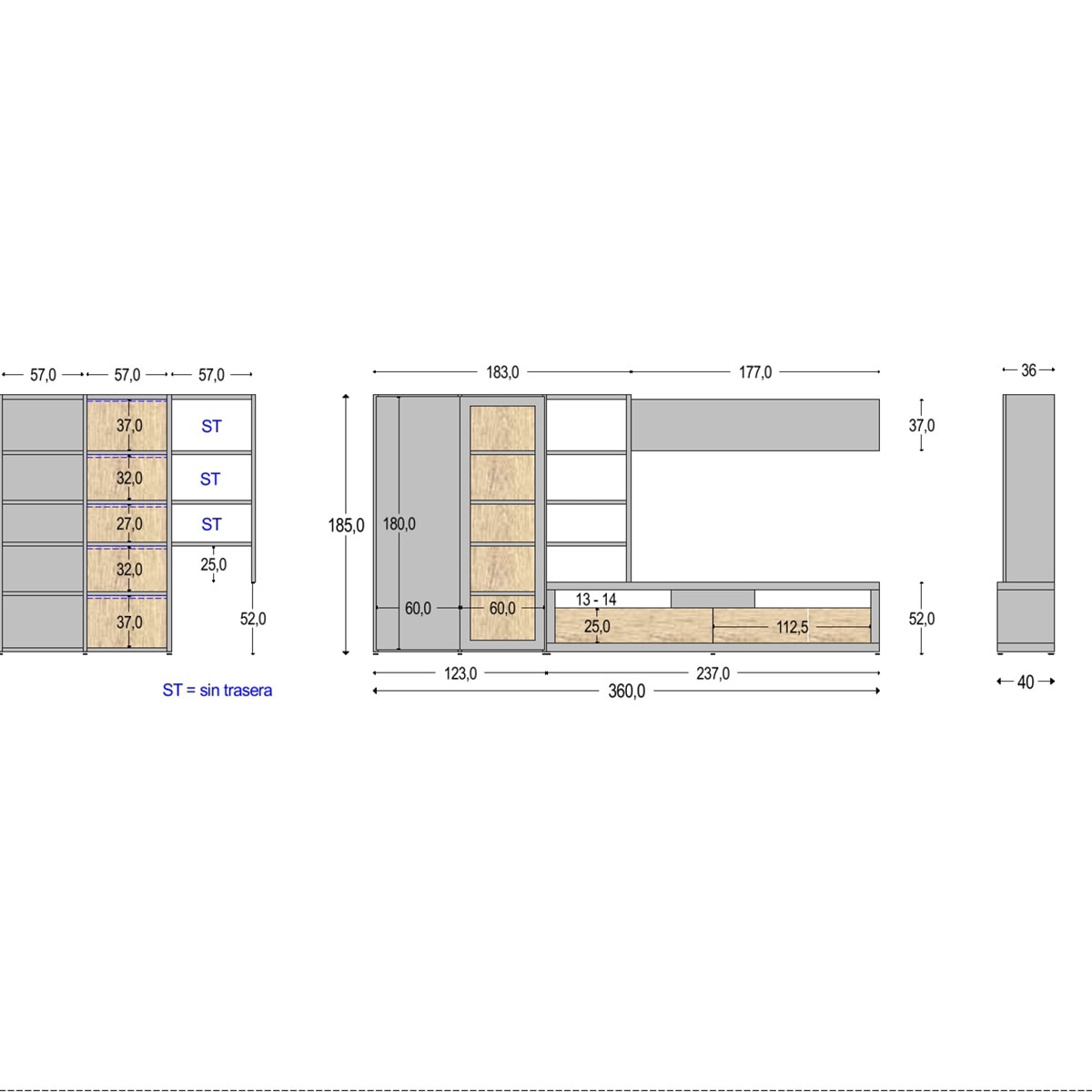 Móvel de Sala 360 cm Qubic New 2.0 Madeira / Antracite-2