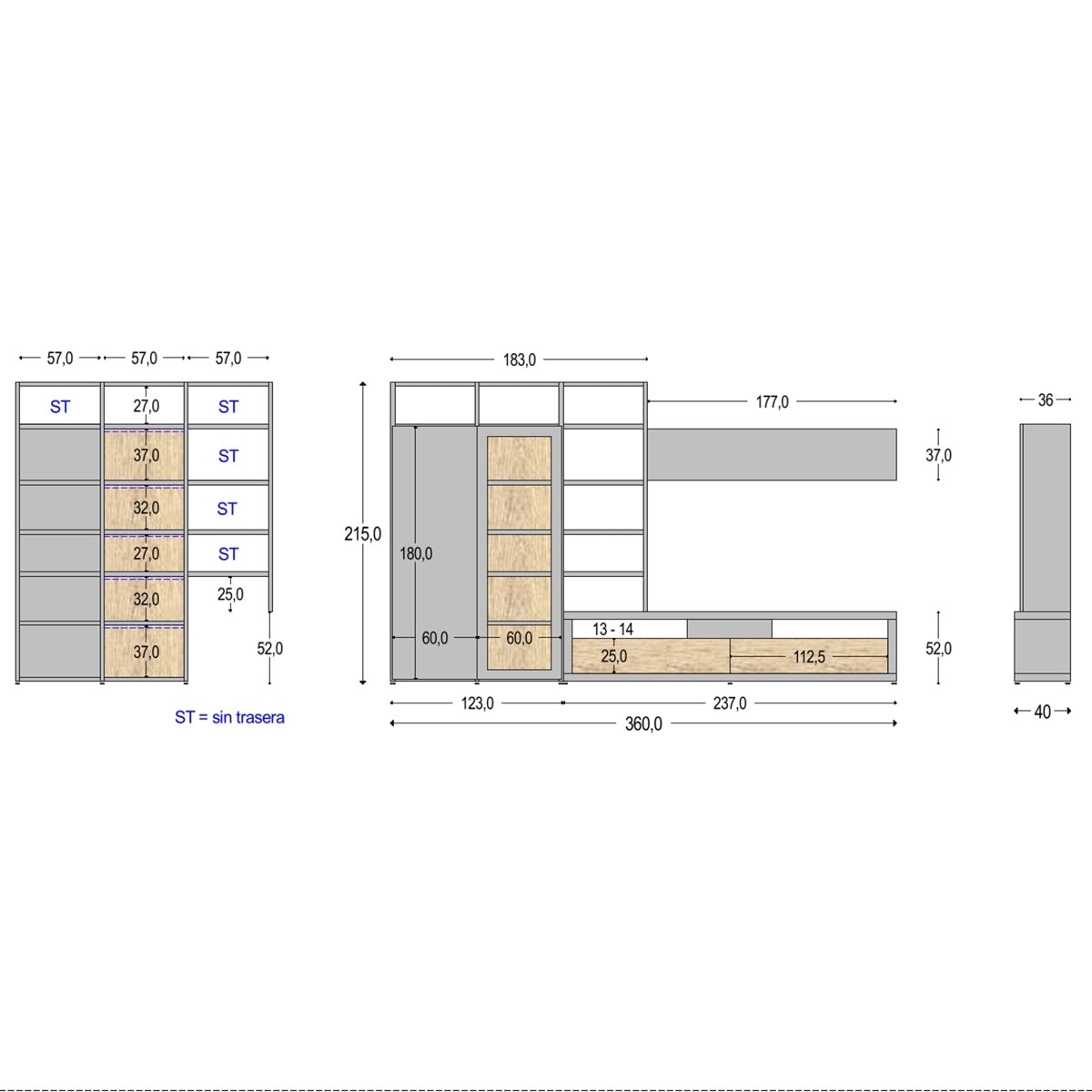 Móvel de Sala 360 cm de Largura 215 cm de Altura Qubic New 2.0 Madeira / Antracite-2