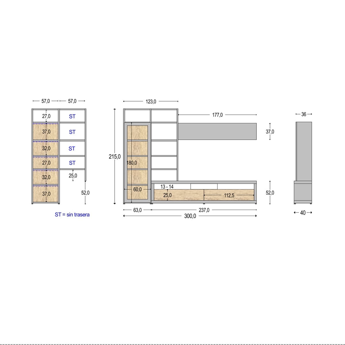 Móvel de Sala 300 cm de Largura 215 cm de Altura Qubic New 2.0 Madeira / Antracite-2