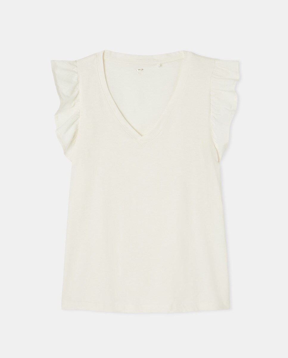 Camiseta de mujer con volantes Blanco-4