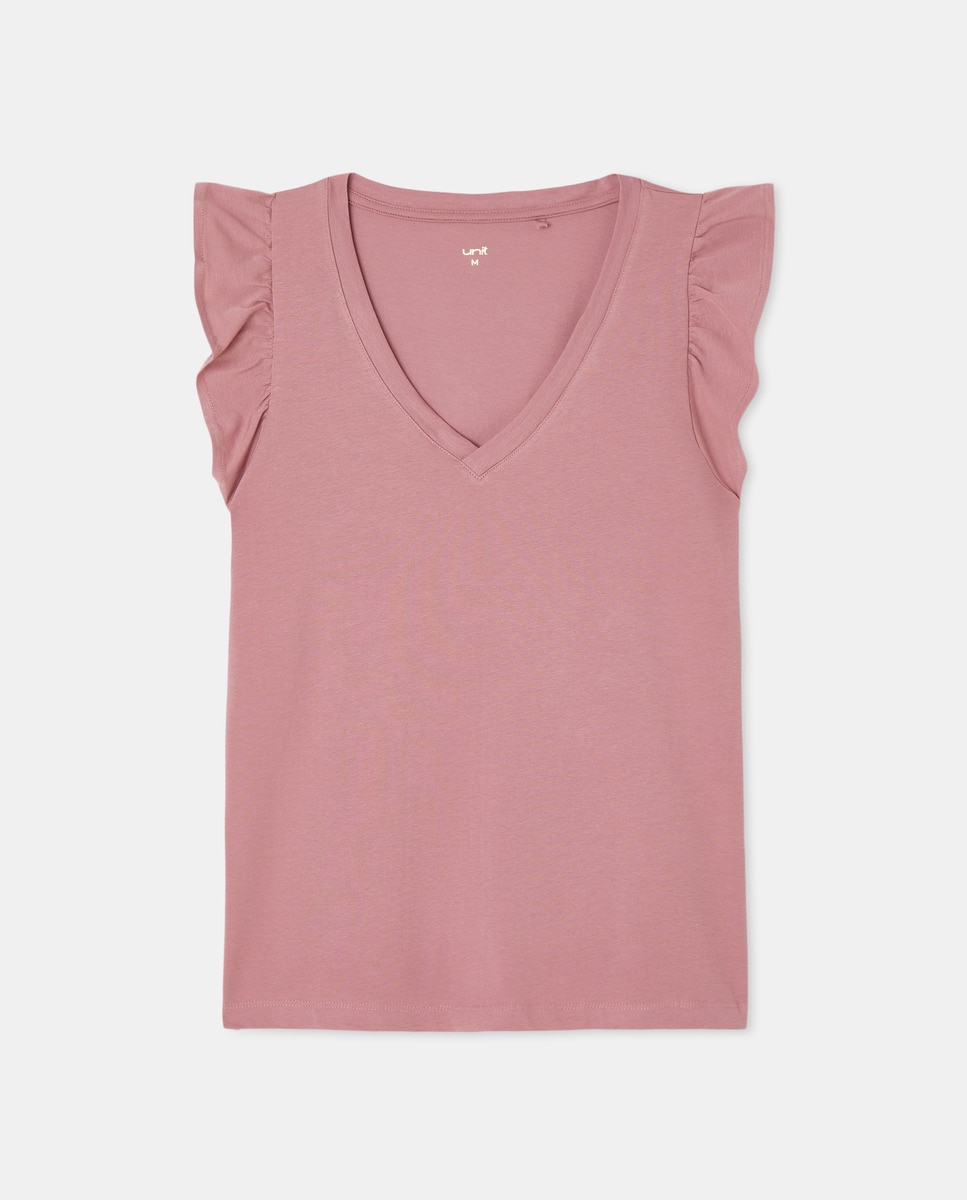 Camiseta de mujer con volantes Morado-4